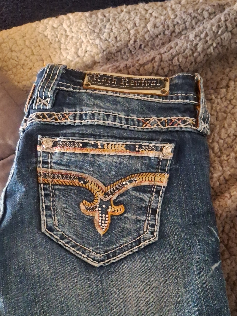 Rock Revival Blue Embroidered Pocket Boot Cut Jeans